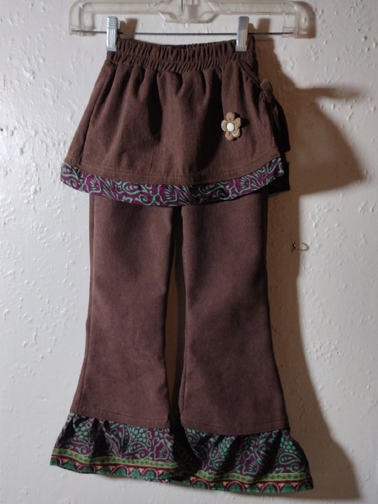 Other - Size7,Girls Brown Corduroy Skirted Pants with Floral Trim